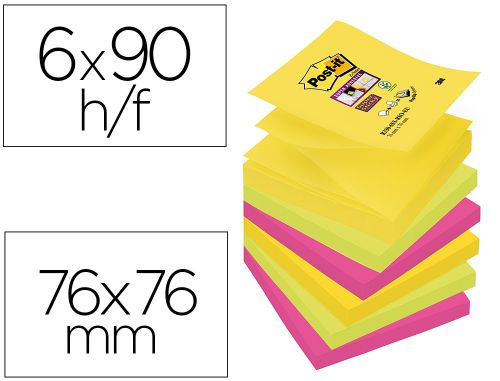Bloco de notas adesivas post-it super sticky 76x76 mm com 90 folhas pack de 6 bloco cores sortidas colecao rio de janeir , Post-it , 75593 , 0051141999555